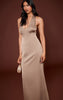 Mushroom Satin V Neck Cut Out Back Maxi Dress