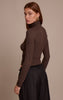 Dark Chocolate Soft Rib High Neck Fitted Long Sleeved Top