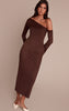 Chocolate Faux Suede Asymmetric Maxi Dress
