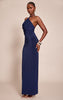 Navy Slinky Halterneck Draped Detail Maxi Dress