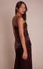Chocolate Satin Lace Detail Asymmetric Long Top