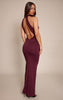 Burgundy Hotfix Halterneck Backless Maxi Dress
