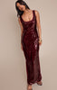 Wine Sequin Scoop Neck Sleeveless Maxi Dress