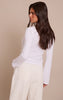 White Cotton Asymmetric Long Sleeve Top