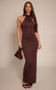 Chocolate Hotfix Halterneck Backless Maxi Dress
