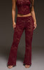 Dark Wine Lace Mid Rise Skinny Flares