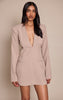Grey Woven V Neck Long Sleeve Mini Dress