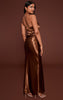 Chocolate Pleat Bust Detail Bandeau Maxi Dress