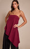 Wine Woven Bandeau Asymmetric Hem Floaty Long Top