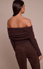 Chocolate Textured Wool Look Fold Over Detail Long Sleeve Top