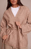 Oatmeal Tie Waist Oversized Cardigan