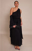 Plus Black Chiffon Drape Long Sleeve Maxi Dress
