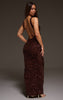 Chocolate Velvet Sequin Embellished Scoop Back Maxi Dess