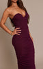 Plum Mesh Ruched Bandeau Maxi Dress