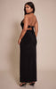 Shape Black Halter Neck Tie Back Gold Trim Cowl Maxi Dress