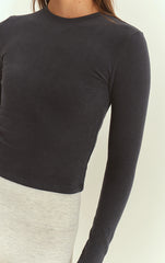 Navy Melange Soft Cotton Long Sleeve Top