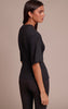 Black Cotton Ruched Bust Detail Fitted T Shirt