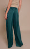 Emerald Green Satin Low Rise Wide Leg Drawstring Pants