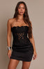 Black Corset Detail Satin Ruched Mini Dress