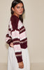 Burgundy Striped Brushed Knit Cardigan