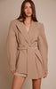 Taupe Gathered Wrap Waist Belted Blazer