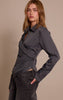 Grey Pinstripe Ruched Wrap Detail Long Sleeve Shirt