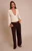 Cream Double Layer Slinky Drape Plunge Long Sleeve Long Top