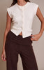 Chocolate Wool Look Fold Over Straight Leg Pants