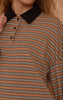 Tan Stripey Collar Detail Long Sleeve Rugby Top