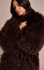 Petite Chocolate Faux Mongolian Fur Collarless Maxi Coat