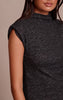 Charcoal Soft Knit Shoulder Detail High Neck Long Top