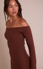 Chocolate Super Soft Bardot Long Sleeve Maxi Dress