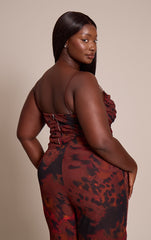 Plus Brown Printed Chiffon Ruched Side Strappy Top