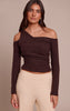 Chocolate Textured Wool Look Twist Overlay Detail Long Sleeve Top