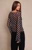 Black Polka Dot Mesh Flared Long Sleeve Top