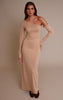 Sand Faux Suede Asymmetric Maxi Dress
