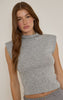 Grey Marl Soft Knit Shoulder Detail High Neck Long Top