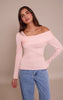 Pink Long Sleeve Asymmetric Shoulder Knitted Top