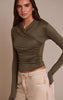 Olive Soft Touch Ruched Front Detail Long Sleeve Top