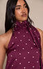 Plum Satin Poka Dot Scarf Mini Dress