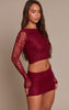 Wine Lace Mini Skirt Mid Rise