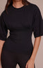 Black Cotton Ruched Bust Detail Fitted T Shirt