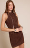 Chocolate Faux Suede Zip Up Mini Dress