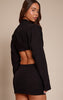 Premium Black Woven Crossover Long Sleeve Crop Top