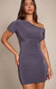 Charcoal Slinky Off The Shoulder Ruched Mini Dress