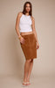 Camel Faux Suede Midi Skirt