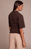 Chocolate Cotton Ruched Bust Detail Fitted T Shirt