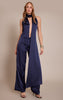 Navy Satin Drape Wide Leg Jumpsuit