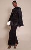 Black Floral Jacquard High Neck Flared Sleeve Maxi Dress