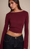 Wine Ultra Soft Cowl Back Drapey Long Sleeve Top